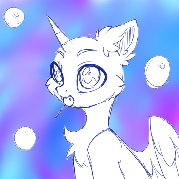 Size: 2500x2500 | Tagged: safe, artist:leah minik, derpibooru import, oc, pony, abstract background, advertisement, any gender, any race, bust, candy, chest fluff, commission, cute, ear fluff, food, image, lollipop, looking away, png, solo, your character here