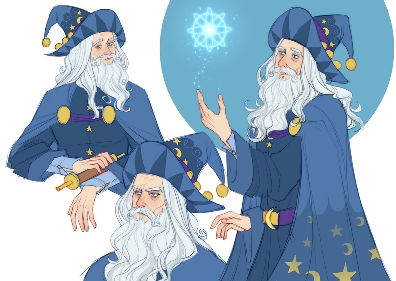 Size: 2560x1819 | Tagged: safe, artist:lopatafour, derpibooru import, star swirl the bearded, human, beard, facial hair, hat, humanized, image, jpeg, magic, scroll, solo, wizard hat