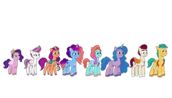 Size: 3072x1754 | Tagged: safe, derpibooru import, hitch trailblazer, izzy moonbow, pipp, pipp petals, rocky riff, sunny starscout, zipp storm, earth pony, pegasus, pony, unicorn, g5, my little pony: tell your tale, spoiler:g5, spoiler:my little pony: tell your tale, female, height difference, hitch is tall, image, jazz hooves, male, mare, misty brightdawn, pipp is short, png, royal sisters (g5), siblings, simple background, sisters, stallion, transparent background