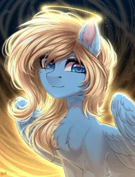 Size: 2000x2600 | Tagged: safe, artist:hakaina, derpibooru import, oc, oc:lusty symphony, unofficial characters only, pegasus, pony, chest fluff, commission, female, halo, image, mare, pegasus oc, png, solo, wings, ych result