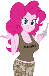 Size: 900x1385 | Tagged: safe, artist:ah96, artist:edy_january, artist:tharn666, derpibooru import, edit, editor:ah96, vector edit, pinkie pie, human, equestria girls, breasts, busty pinkie pie, call of duty, camouflage, clothes, gun, handgun, image, link in description, looking at you, marine, marines, military, military uniform, model.14, png, privet, revolver, simple background, smiling, smiling at you, soldier, solo, stupid sexy pinkie, tanktop, transparent background, trigger discipline, uniform, united states, usmc, vector, vulgar description, weapon