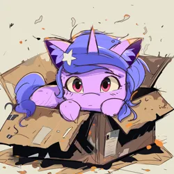 Size: 3072x3072 | Tagged: safe, derpibooru import, izzy moonbow, pony, unicorn, g5, box, cute, female, image, png, pony in a box, solo