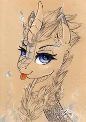 Size: 1024x1444 | Tagged: safe, artist:lailyren, derpibooru import, oc, oc:lemon muffins, unofficial characters only, kirin, bust, image, jpeg, portrait, solo, tongue out, traditional art