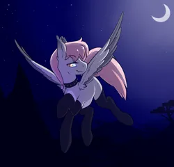 Size: 2893x2773 | Tagged: safe, artist:kaenn, derpibooru import, oc, oc:cottonpuff, unofficial characters only, bat pony, pegasus, pony, flying, image, moon, night, png, solo