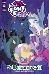 Size: 2063x3131 | Tagged: safe, artist:jenna ayoub, derpibooru import, idw, official, applejack, princess celestia, princess luna, queen chrysalis, twilight sparkle, twilight sparkle (alicorn), winona, alicorn, changeling, changeling queen, dog, earth pony, pony, comic cover, crystal ball, dorothy gale, female, g4, glinda the good witch of the south, good witch of the north, high res, image, mare, my little pony classics reimagined: the unicorn of odd, my little pony logo, official comic, png, table, the unicorn of odd, the wizard of oz, toto, unicorn of odd, wicked witch of the east, wicked witch of the west