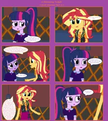 Size: 1808x2039 | Tagged: safe, derpibooru import, sci-twi, sunset shimmer, twilight sparkle, human, comic:a shimmering twilight, equestria girls, clothes, couch, dress, geode of empathy, humanized, image, magical geodes, png