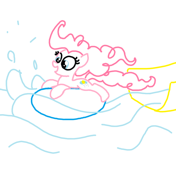 Size: 1000x1000 | Tagged: safe, artist:purblehoers, derpibooru import, pinkie pie, earth pony, pony, excited, female, image, inner tube, mare, ms paint, png, pool toy, simple background, slide, smiling, solo, splash, splashing, swimming pool, water, water slide, white background, wind, windswept mane
