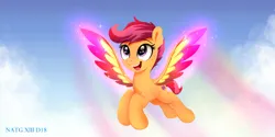 Size: 2400x1200 | Tagged: safe, artist:darksly, derpibooru import, scootaloo, pegasus, pony, image, jpeg, scootaloo can fly, solo