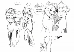 Size: 2048x1446 | Tagged: safe, artist:paupau maru, derpibooru import, hitch trailblazer, sparky sparkeroni, zipp storm, dragon, earth pony, pegasus, pony, g5, blushing, dialogue, female, flirting, grayscale, heart, heart eyes, hitchzipp, image, jpeg, male, monochrome, shipping, straight, text, wingding eyes