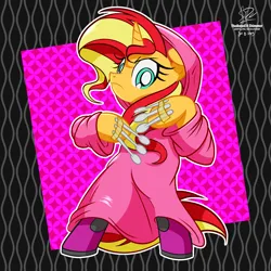 Size: 2500x2500 | Tagged: safe, artist:theratedrshimmer, derpibooru import, sunset shimmer, semi-anthro, unicorn, badass, female, image, looking at you, meme, nightmare on elm street, png, ponified meme, solo, spoon, wolverine