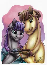 Size: 2475x3458 | Tagged: safe, artist:lupiarts, derpibooru import, maud pie, mudbriar, twilight sparkle, boulder, boulder (g4), copic, couple, drawing, family, female, illustration, image, jpeg, love, male, markers, romance, romantic, traditional art, twiggie