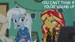 Size: 2000x1125 | Tagged: safe, derpibooru import, edit, edited screencap, editor:quoterific, screencap, sunset shimmer, trixie, equestria girls, equestria girls series, forgotten friendship, female, image, lesbian, png, shipping, suntrix