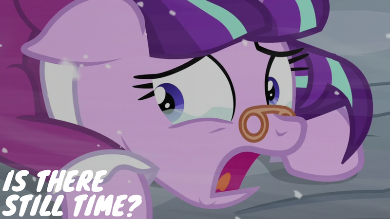 Size: 1280x720 | Tagged: safe, derpibooru import, edit, edited screencap, editor:quoterific, screencap, snowfall frost, starlight glimmer, a hearth's warming tail, image, png, solo