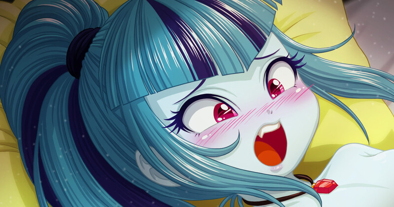 Size: 1200x630 | Tagged: suggestive, artist:uotapo, sonata dusk, human, equestria girls, blushing, eyelashes, fangs, female, gem, image, jewelry, jpeg, looking down, necklace, nudity, open mouth, ponytail, siren gem, solo, solo female, teeth