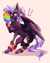 Size: 1842x2318 | Tagged: safe, artist:ohhoneybee, derpibooru import, oc, oc:cloudy night, pegasus, pony, cotton candy, female, image, mare, png, pride flag, solo