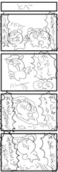 Size: 500x1473 | Tagged: safe, artist:nekubi, derpibooru import, apple bloom, scootaloo, sweetie belle, earth pony, pegasus, pony, unicorn, 4 panel comic, 4koma, comic, cutie mark crusaders, female, filly, flying, foal, image, japanese, jpeg, levitation, magic, monochrome, moon runes, open mouth, scootaloo can fly, self-levitation, sketch, smiling, telekinesis, translation request