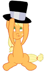 Size: 814x1295 | Tagged: safe, artist:wissle, derpibooru import, applejack, earth pony, pony, :3, atg 2023, clothes, female, hat, image, mare, newbie artist training grounds, png, silly, silly pony, simple background, sitting, solo, tongue out, top hat, transparent background, who's a silly pony
