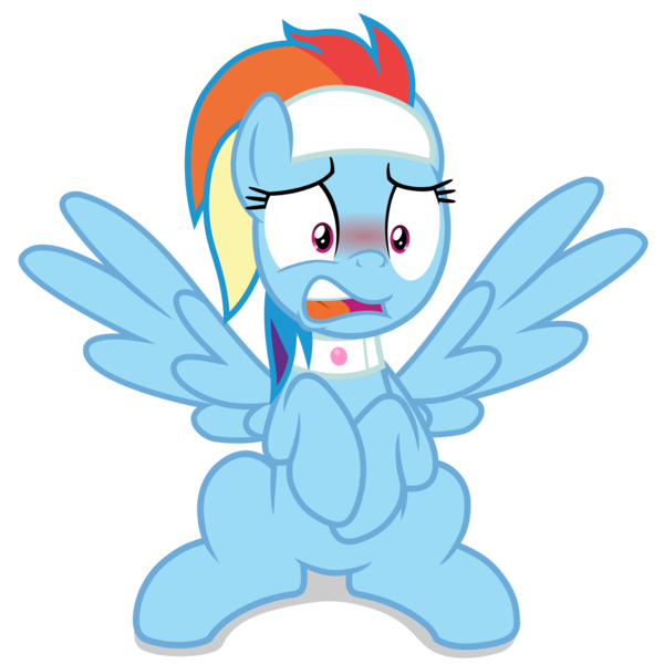 Size: 4000x4000 | Tagged: safe, artist:gypsykumquat, derpibooru import, rainbow dash, pegasus, pony, deep tissue memories, spoiler:deep tissue memories, .svg available, absurd resolution, alternate hairstyle, blushing, caught, embarrassed, female, headband, high res, image, inkscape, looking at you, png, show accurate, simple background, sitting, solo, spa pony, spa pony rainbow dash, spread wings, transparent background, vector, wings