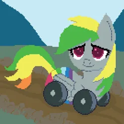 Size: 1215x1215 | Tagged: safe, artist:pwcca buer, oc, oc:wheely bopper, unofficial characters only, original species, pegasus, wheelpone, image, pixel art, png, solo
