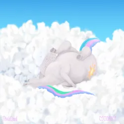 Size: 1500x1500 | Tagged: safe, artist:soobel, derpibooru import, princess celestia, atg 2023, chubbylestia, cloud, fat, image, newbie artist training grounds, png, sleeping