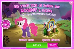 Size: 1961x1298 | Tagged: safe, derpibooru import, idw, official, pinkie pie, earth pony, pony, advertisement, balloon, bush, clothes, costs real money, english, face paint, female, gameloft, idw showified, image, jpeg, mare, mobile game, my little pony: magic princess, numbers, pinkie joker, sale, solo, solo focus, text