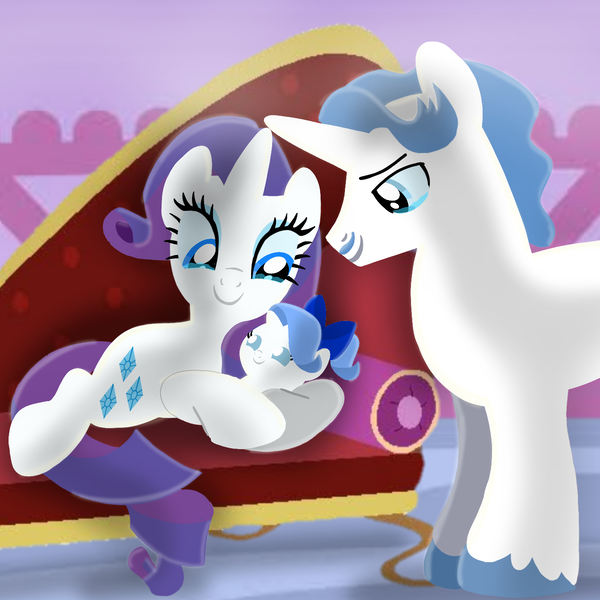 Size: 1400x1400 | Tagged: safe, artist:mlplary6, derpibooru import, fancypants, rarity, oc, oc:jewel, pony, unicorn, baby, baby pony, bow, crying, family, female, hair bow, husband and wife, image, male, mama rarity, mare, newborn, offspring, parent:fancypants, parent:rarity, parents:raripants, png, raripants, shipping, smiling, stallion, straight, tears of joy, teary eyes