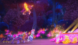 Size: 1536x884 | Tagged: safe, derpibooru import, edit, edited screencap, screencap, hitch trailblazer, izzy moonbow, pipp petals, sparky sparkeroni, sunny starscout, zipp storm, alicorn, g5, my little pony: a new generation, my little pony: make your mark, spoiler:g5, spoiler:my little pony: make your mark, spoiler:my little pony: make your mark chapter 4, spoiler:mymc04e01, animated, blast, bridlewoodstock, clothes, cropped, crystal, floral head wreath, flower, flying, gif, hoofband, image, magic, magic blast, magic orb, mane five, my little pony: make your mark chapter 4, neon, race swap, ruby, socks, stockings, sunglasses, sunnycorn, thigh highs