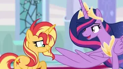 Size: 800x450 | Tagged: artist needed, source needed, safe, derpibooru import, princess twilight 2.0, sunset shimmer, twilight sparkle, twilight sparkle (alicorn), alicorn, pony, unicorn, the last problem, duo, female, image, jpeg, older, older twilight