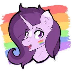 Size: 2048x2048 | Tagged: safe, artist:czu, derpibooru import, oc, oc:czupone, pony, unicorn, abstract background, bust, coat markings, ear fluff, face paint, facial markings, gay pride flag, horn, image, lgbt, lgbtq, looking at you, not rarity, open mouth, open smile, png, politics, pride, pride flag, pride month, rainbow flag, smiling, smiling at you, solo, star (coat marking), unicorn oc