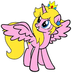 Size: 549x556 | Tagged: safe, artist:noikincade67, derpibooru import, ponified, alicorn, pony, crown, female, image, jewelry, png, princess peach, regalia, simple background, solo, super mario bros., transparent background