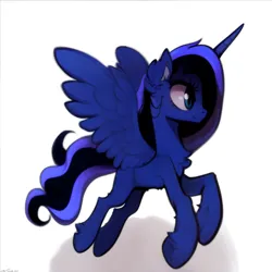 Size: 2048x2048 | Tagged: safe, derpibooru import, machine learning generated, stable diffusion, oc, unofficial characters only, alicorn, pony, fallout equestria, fanfic, ai content, artificial alicorn, blue alicorn (fo:e), fanfic art, female, flying, image, png, raised hoof, simple background, solo, spread wings, wings