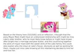 Size: 1754x1240 | Tagged: safe, derpibooru import, cup cake, mayor mare, pinkie pie, pony, book, description is relevant, female, image, mare, png, simple background, text, theory, transparent background