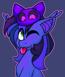 Size: 2560x3024 | Tagged: safe, artist:askhypnoswirl, derpibooru import, oc, oc:guard cobalt flash, unofficial characters only, bat pony, goo, :p, bat pony oc, bat wings, creature, cute, image, png, tongue out, wings