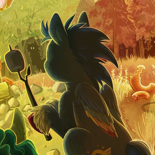 Size: 1293x1292 | Tagged: safe, artist:lightningstar1389, derpibooru import, idw, official, ponified, pegasus, pony, g5, camp bighoof, comic cover, cropped, food, image, jpeg, male, marshmallow, official comic, sonic the hedgehog, sonic the hedgehog (series), stallion, textless