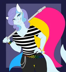 Size: 3754x4096 | Tagged: safe, artist:inisealga, derpibooru import, oc, oc:wavebud, unofficial characters only, anthro, original species, pony, shark, shark pony, abstract background, clothes, commission, female, gradient background, image, jpeg, mare, pansexual, pansexual pride flag, pride, pride flag, pride month, solo, ych result, your character here