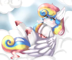 Size: 883x736 | Tagged: safe, derpibooru import, oc, oc:gabrizzy, unofficial characters only, pegasus, cloud, cotton candy, image, lying down, on back, png, wings