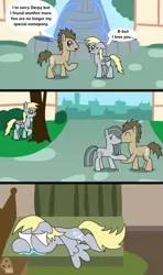 Size: 1920x3240 | Tagged: safe, artist:platinumdrop, derpibooru import, derpy hooves, doctor whooves, marble pie, time turner, earth pony, pegasus, pony, bed, bedroom, break up, comic, commission, crying, despair, dumped, food, holding hooves, image, kissing, lonely, muffin, nightstand, pillow, pleading, png, ponyville, sad, sobbing, speech bubble, teary eyes, tree
