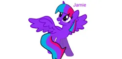 Size: 885x428 | Tagged: safe, derpibooru import, oc, oc:jamie, unofficial characters only, alicorn, pony, androgynous, androgynous pride flag, image, multicolored hair, multicolored tail, not twilight sparkle, png, purple coat, purple eyes, simple background, solo, tail, white background