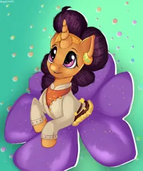 Size: 5169x6193 | Tagged: safe, artist:appleneedle, derpibooru import, saffron masala, oc, pony, unicorn, digital, flower, image, jewelry, jpeg, redraw, saffron