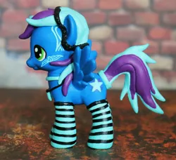 Size: 4052x3698 | Tagged: safe, artist:mistyquest, derpibooru import, fluttershy, oc, oc:shadow glare, unofficial characters only, pegasus, pony, beanie, blue coat, blue fur, blue hair, blue mane, blue tail, clothes, commission, customized toy, cutie mark, figure, glowstick, green eyes, hat, image, irl, jewelry, jpeg, kneesocks, male, male oc, multicolored hair, multicolored mane, multicolored tail, necklace, open commissions, photo, ponytail, purple hair, purple mane, purple tail, side view, smiling, socks, solo, spread wings, stallion, standing, stars, striped socks, tail, tattoo, thigh highs, thigh socks, toy, wings