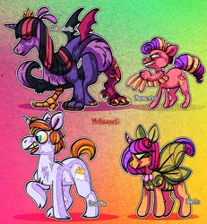 Size: 1396x1512 | Tagged: safe, artist:mrraapeti, derpibooru import, oc, changeling, draconequus, pegasus, pony, unicorn, image, next generation, png