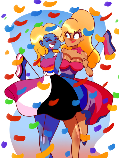 Size: 1200x1600 | Tagged: safe, artist:aliciadrawsbecause, derpibooru import, oc, oc:azure/sapphire, artist persona, bisexual, crossdressing, female, femboy, genderfluid pride flag, image, jpeg, male, pansexual, pansexual pride flag, pride, pride dress, pride flag, pride month