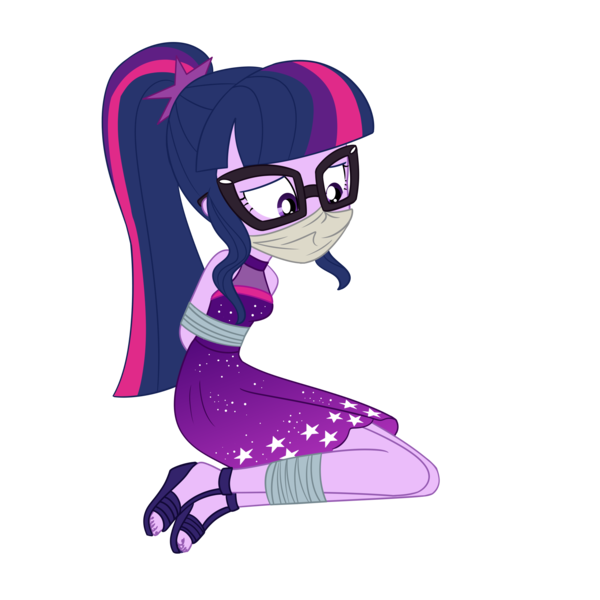 Size: 2000x2000 | Tagged: safe, artist:splendidbondage, derpibooru import, sci-twi, twilight sparkle, equestria girls, equestria girls series, spring breakdown, spoiler:eqg series (season 2), bondage, gag, image, png, solo