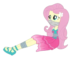 Size: 2427x2000 | Tagged: safe, artist:splendidbondage, derpibooru import, fluttershy, equestria girls, equestria girls series, spring breakdown, spoiler:eqg series (season 2), bondage, femsub, fluttersub, gag, image, png, solo, submissive