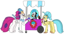 Size: 3164x1709 | Tagged: safe, artist:supahdonarudo, derpibooru import, princess skystar, queen novo, oc, oc:icebeak, classical hippogriff, hippogriff, my little pony: the movie, atg 2023, concerned, fan, fanning, food, holding, hot, image, jewelry, necklace, newbie artist training grounds, png, simple background, snowcone, sweat, tongue out, transparent background