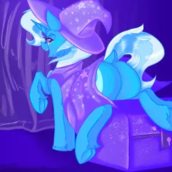 Size: 2000x2000 | Tagged: safe, alternate version, artist:dankpegasista, derpibooru import, trixie, pony, unicorn, angle, blue coat, butt, cape, chest, clothes, colored eyelashes, colored lineart, colored pupils, curtains, cute, derpibooru exclusive, detailed background, diatrixes, digital art, dock, eyebrows, eyelashes, female, frog (hoof), full body, gem, gradient background, hat, heart, heart eyes, high res, highlights, hoof fluff, image, krita, leaning back, long eyelashes, looking at you, looking back, looking back at you, mare, open mouth, plot, png, presenting, raised hoof, shading, shiny mane, shiny skin, smiling, smiling at you, soft shading, solo, stars, tail, tail aside, teeth, trixie's cape, trixie's hat, underhoof, wall of tags, wingding eyes