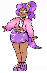 Size: 704x1100 | Tagged: safe, artist:blossomsweetss, derpibooru import, pipp petals, human, equestria girls, g5, clothes, equestria girls-ified, fake ears, female, high heels, humanized, image, jpeg, midriff, moderate dark skin, pony ears, shoes, simple background, skirt, solo, white background