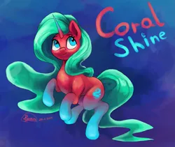 Size: 3603x3035 | Tagged: safe, artist:ryanmandraws, derpibooru import, oc, oc:coral shine, unofficial characters only, pony, unicorn, colorful, cute, female, glow, image, long hair, mare, ocean, png, water
