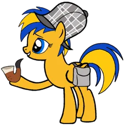 Size: 600x607 | Tagged: safe, artist:noikincade67, derpibooru import, oc, oc:flare spark, unofficial characters only, pegasus, pony, mmmystery on the friendship express, bag, deerstalker, detective, female, hat, image, pipe, png, saddle bag, solo