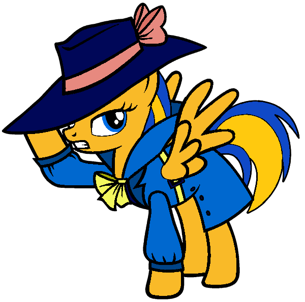 Size: 600x595 | Tagged: safe, artist:noikincade67, derpibooru import, oc, oc:flare spark, unofficial characters only, pegasus, clothes, detective, fedora, female, hat, image, png, simple background, solo, transparent background, trenchcoat